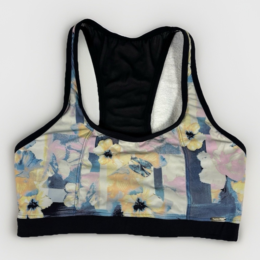 Calvin Klein Floral Sports Bra Large Racerback Athletic Workout Gym Activewear - Picture 1 of 10